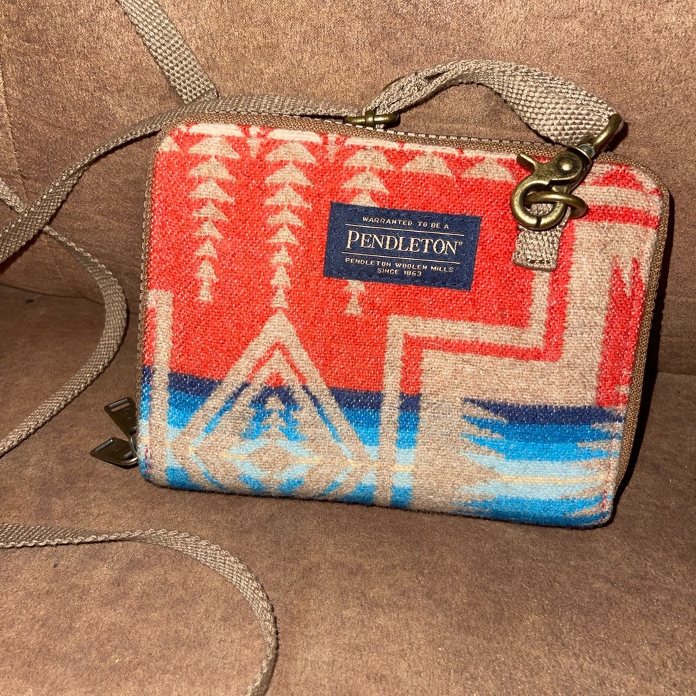 Pendleton Red, Blue & Tan Geometric Wool Crossbody Bag